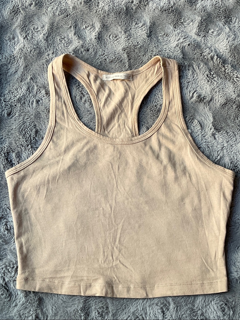 Active Basic Beige Racerback Crop Tank